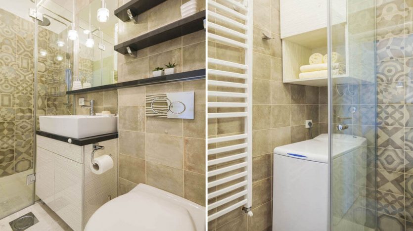 Apartment Art Knez Mihailova shower and washing machine